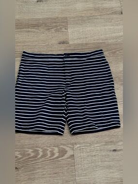 Michael Kors Navy White Striped Knit Shorts Size M Soft Stretch Lounge